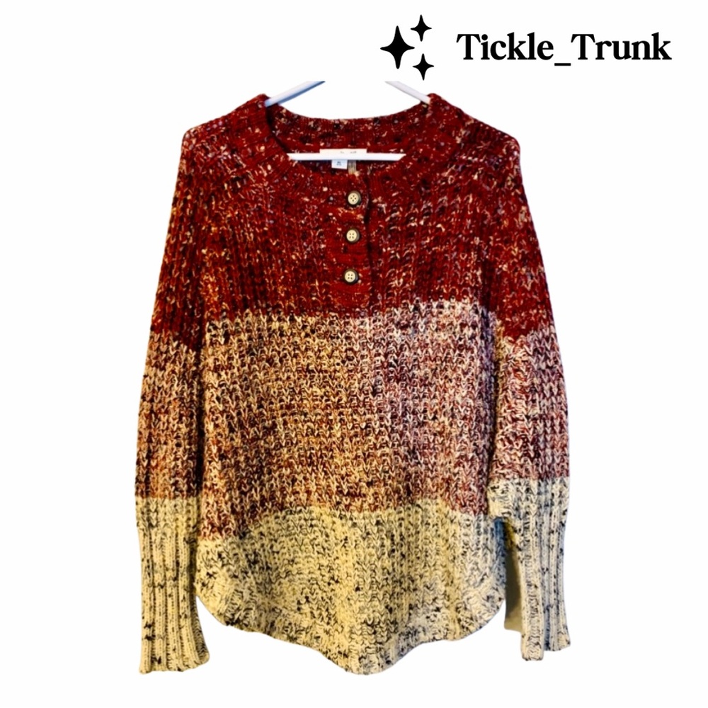 ⭐️ Simply Noelle Red and Cream Button-Up Batwing Sweater